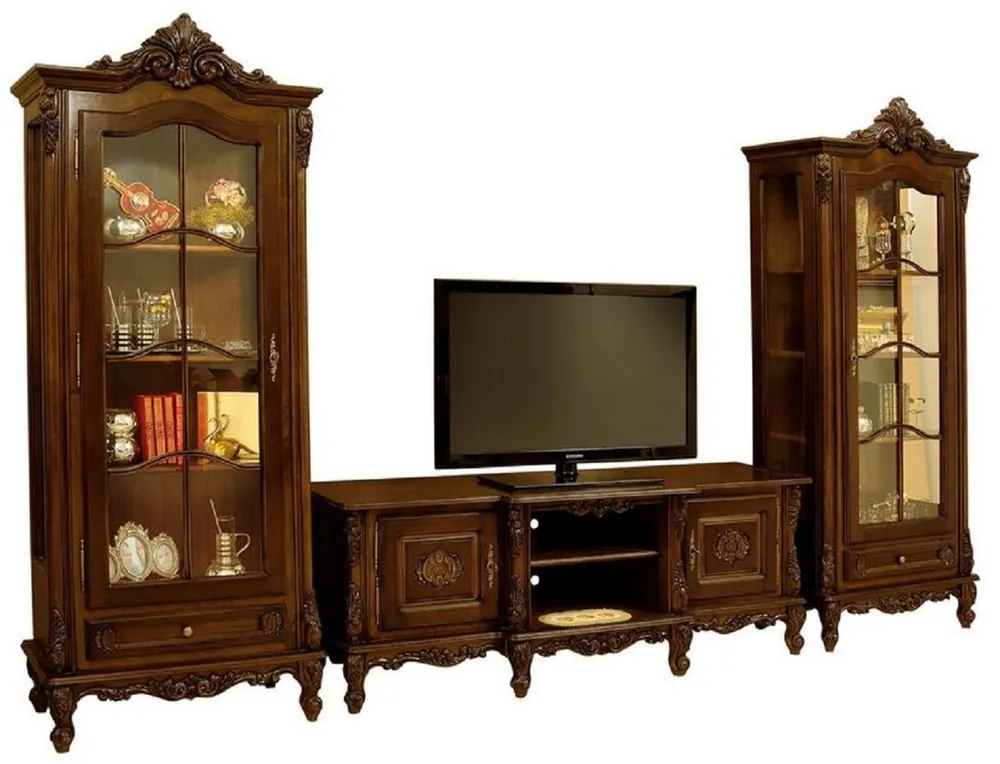 Casa Padrino Luxury Baroque Living Room Set Dark Brown - 1 Baroque TV Cabinet & 2 Baroque Display Cabinets - Luxury Living Room Furniture in Baroque Style - Baroque Furniture Bestseller