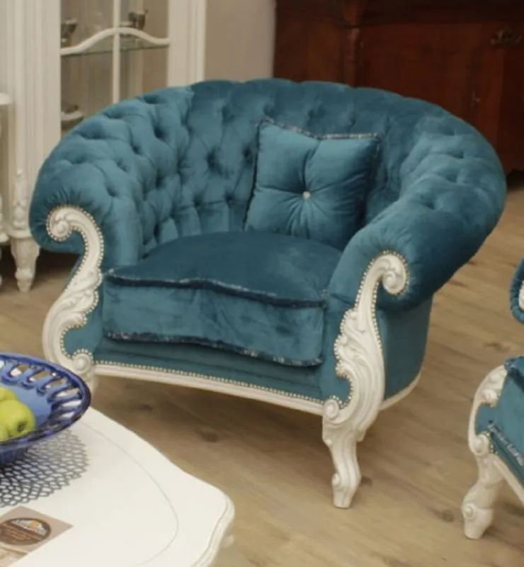 Nur Für Kurze Zeit Casa Padrino luxury baroque living room armchair blue / white - Handmade baroque style armchair - Magnificent luxury living room furniture in baroque style - Baroque furniture