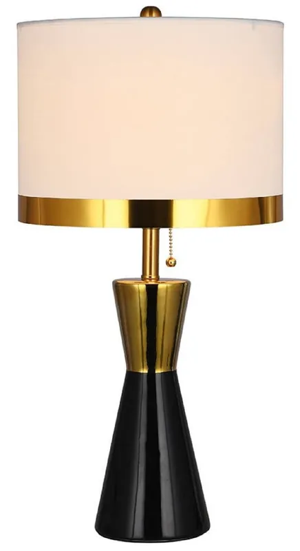 Billig Casa Padrino luxury ceramic table lamp black / gold / white Ø 30 x H. 60 cm - Round ceramic desk lamp with lampshade - Luxury ceramic lights