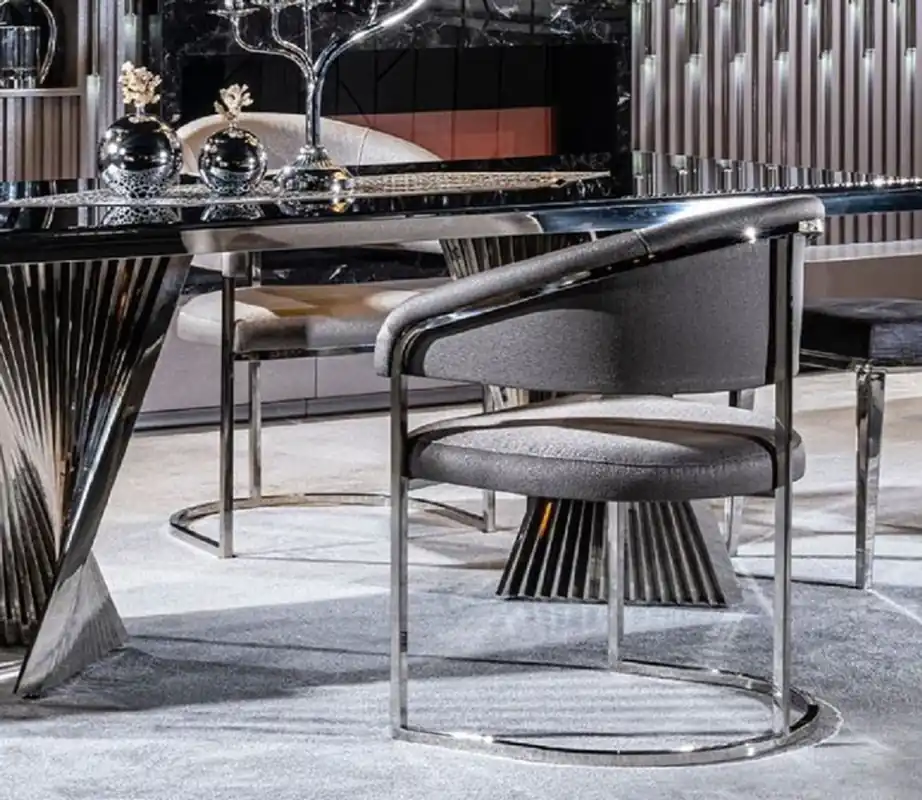 Casa Padrino luxury dining room chair set of 4 with armrests gray / silver 65 x 55 x H. 85 cm - Luxury kitchen chairs - Dining room furniture - Luxury furniture Neu