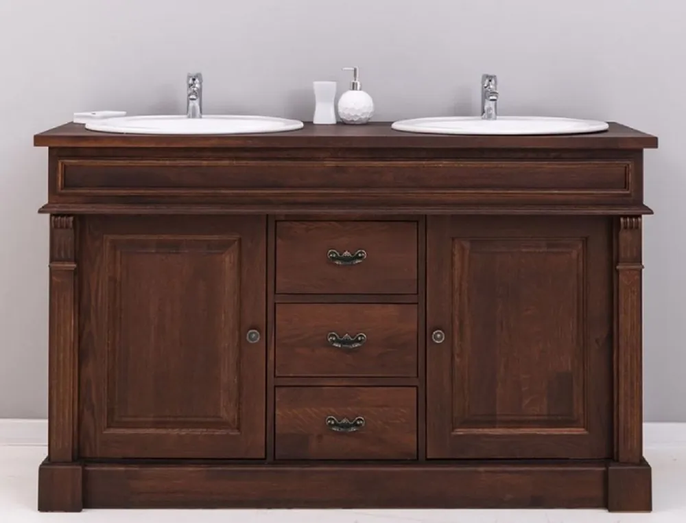 Bestseller Casa Padrino country style double washbasin cabinet with 2 ceramic sinks dark brown / white 150 x 51 x H. 91 cm - Solid wood bathroom furniture in country style - Country style furniture