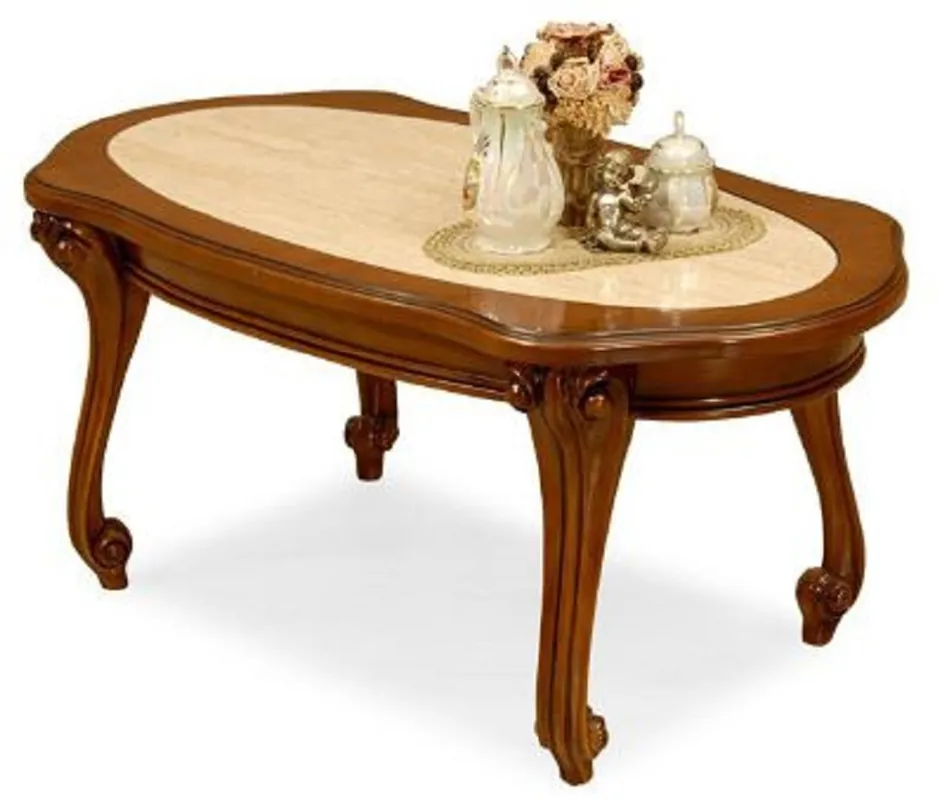 Neue Ware Casa Padrino luxury baroque coffee table cream / brown - Handmade solid wood living room table in baroque style - Luxury living room furniture in baroque style - Baroque furniture