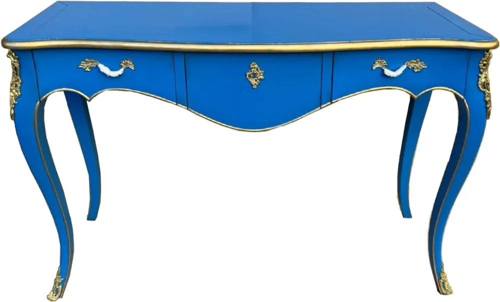 Casa Padrino baroque secretary with 3 drawers blue / gold - Handmade solid wood desk in baroque style - Baroque office furniture Begrenztes Angebot