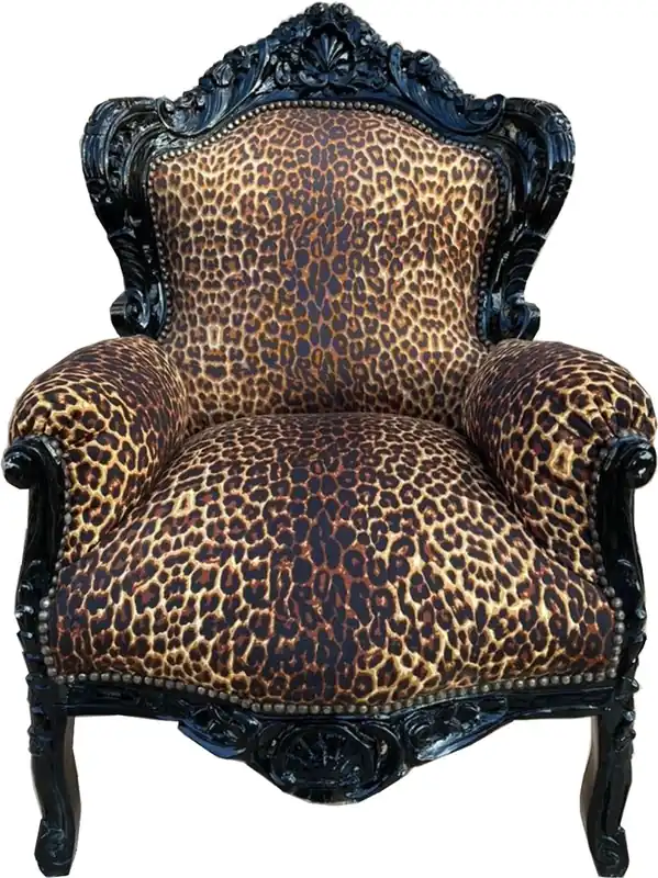 Casa Padrino baroque armchair leopard / black - Magnificent solid wood living room armchair - Antique style living room armchair - Baroque living room furniture Preisreduziert