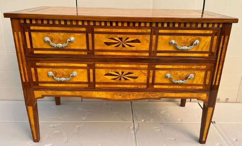 Casa Padrino Biedermeier chest of drawers with 2 drawers brown / natural / silver - Handmade solid wood dresser - Biedermeier bedroom furniture Saisonangebot