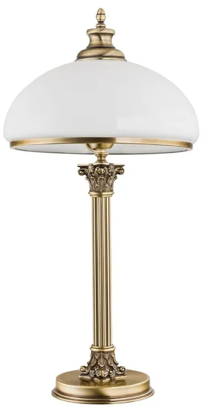 Casa Padrino luxury baroque table lamp brass with patina / white Ø 30 x H. 60 cm - Round brass desk lamp with glass lampshade - Baroque lights Nur Für Kurze Zeit