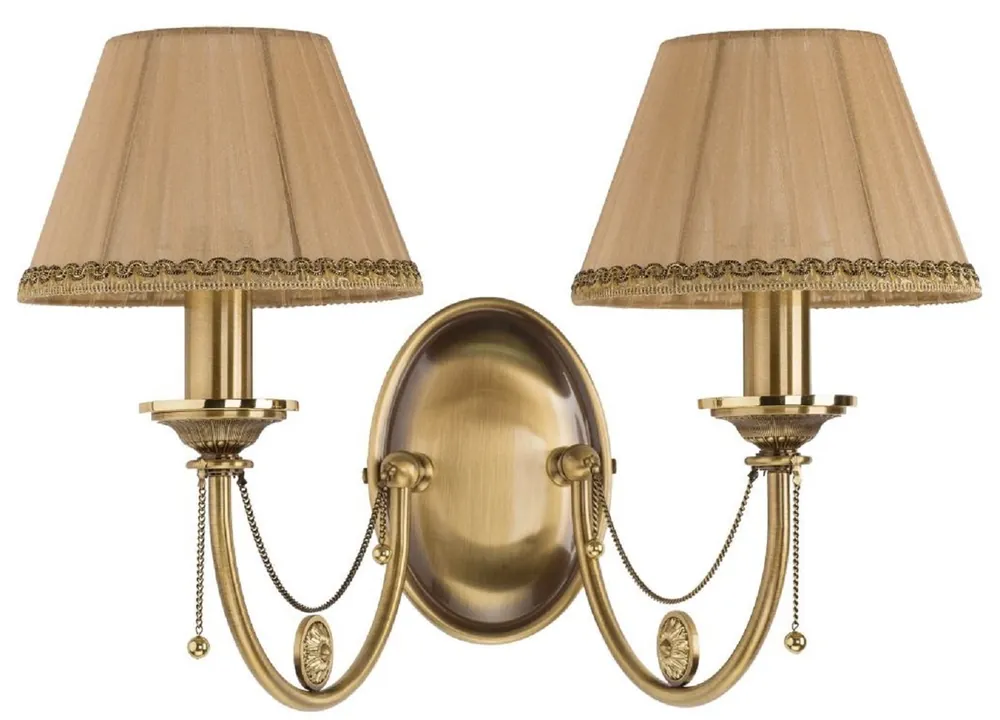 Casa Padrino luxury baroque double wall lamp brass with patina / beige / gold 42 x 29 x H. 30 cm - Baroque style brass wall lamp with lampshades - Baroque lights - Noble & magnificent Angebot