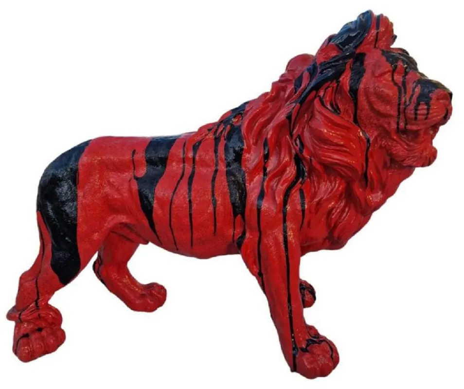 Casa Padrino luxury XXL decorative sculpture lion red / black 100 x H. 68 cm - Large decorative figure - XXL decorative figure - XXL animal figure - XXL figures Abverkauf