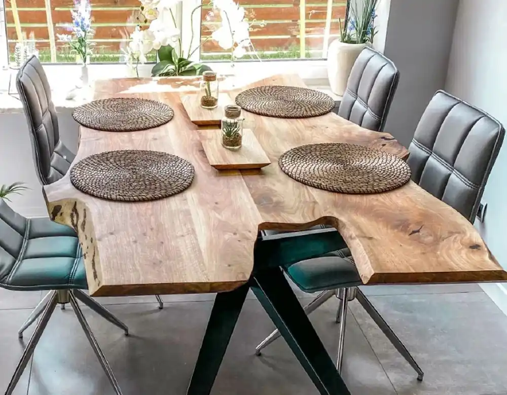 Direktkauf Casa Padrino luxury dining table natural / black 200 x 90 x H. 76 cm - Kitchen table with rustic solid wood table top - Rustic dining room furniture - Luxury dining room furniture