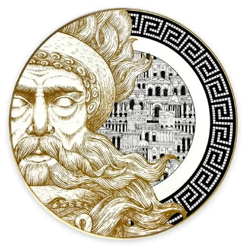 Casa Padrino luxury porcelain plate God (left side) white / black / gold Ø 29 cm - Hand painted porcelain dinner plate - Luxury quality - Made in Italy Echt