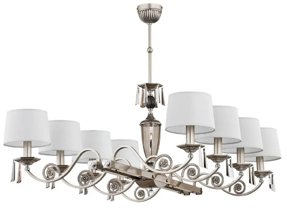 Casa Padrino luxury baroque chandelier silver / white 96 x 87 x H. 75 cm - Magnificent baroque style living room chandelier with lampshades - Noble & magnificent Jetzt Kaufen