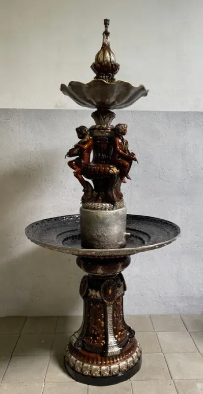 Casa Padrino luxury baroque bronze fountain bronze / gold Ø 110 x H. 244 cm - Magnificent baroque bronze garden fountain - Baroque style garden decoration bronze fountain Finale Aktion