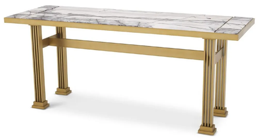 Kracherpreis Casa Padrino luxury console brass / white 180 x 60 x H. 75.5 cm - Rectangular stainless steel console table with marble tops - Living room furniture - Luxury furniture - Luxury furnishings