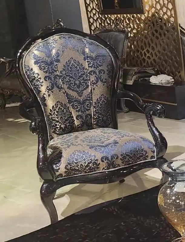 Casa Padrino luxury baroque living room armchair gold / blue / black - Handmade baroque style armchair - Luxury living room furniture in baroque style - Baroque furniture Schneller Versand