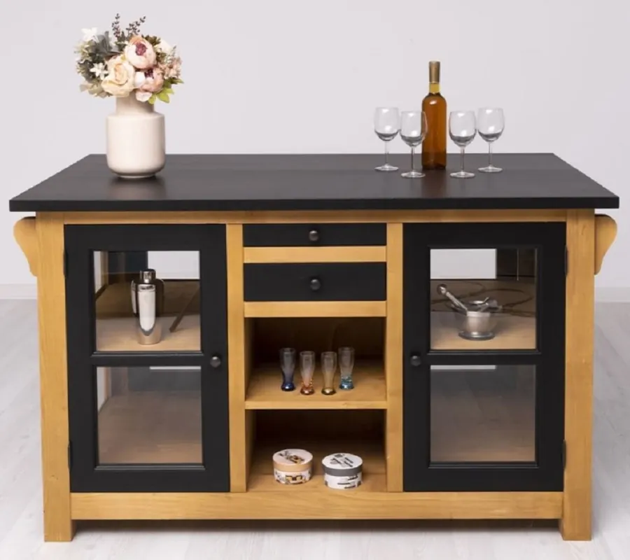 Letzte Chance Casa Padrino country style kitchen island black / natural 150 x 90 x H. 90 cm - Solid wood kitchen cabinet - Country style kitchen furniture - Dining room furniture in country style