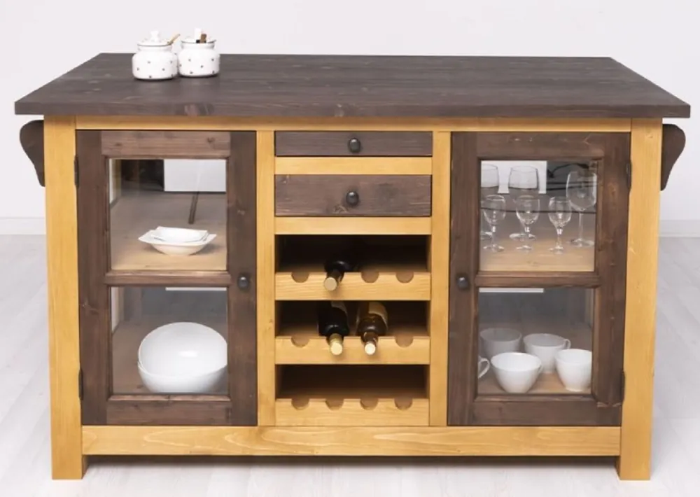 Aktuell Casa Padrino country style kitchen island brown / natural 150 x 90 x H. 90 cm - Solid wood kitchen cabinet - Country style kitchen furniture - Dining room furniture in country style