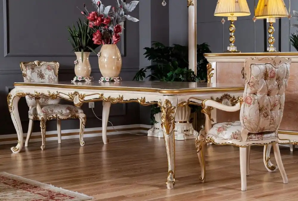 Jetzt Bestellen Pompöös by Casa Padrino luxury baroque dining room set Provence beige / white / gold - Pompöös baroque style dining room furniture designed by Harald Glööckler