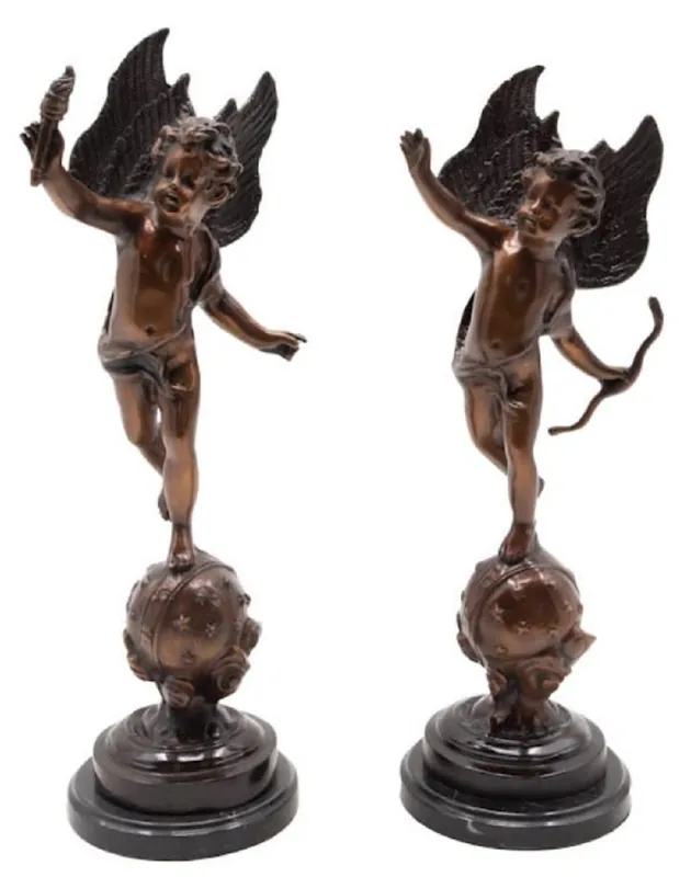 Casa Padrino luxury Art Nouveau bronze decorative sculpture set angel 15 x 14 x H. 46 cm - Bronze decorative figures with marble base - Baroque & Art Nouveau decorative accessories Jetzt Bestellen
