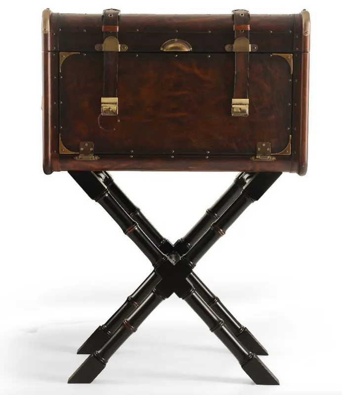 Direktkauf Casa Padrino luxury leather minibar in suitcase look dark brown / black / brass 45.5 x 45.5 x H. 73 cm - Genuine leather minibar - Genuine leather furniture - Luxury furniture in suitcase look