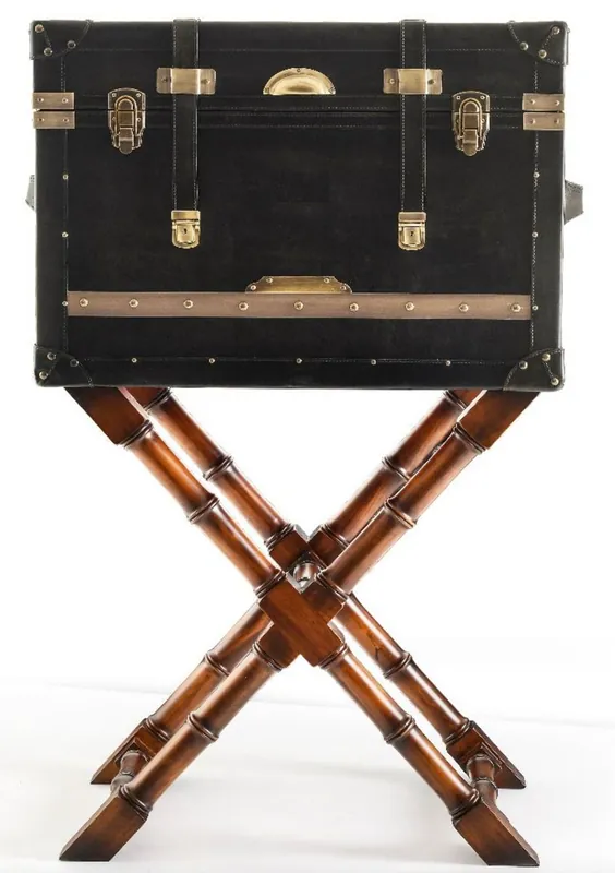 Casa Padrino luxury leather minibar in suitcase look black / brown / brass 62 x 42 x H. 99 cm - Minibar with genuine leather - Bar furniture - Luxury furniture in suitcase look Letzte Chance