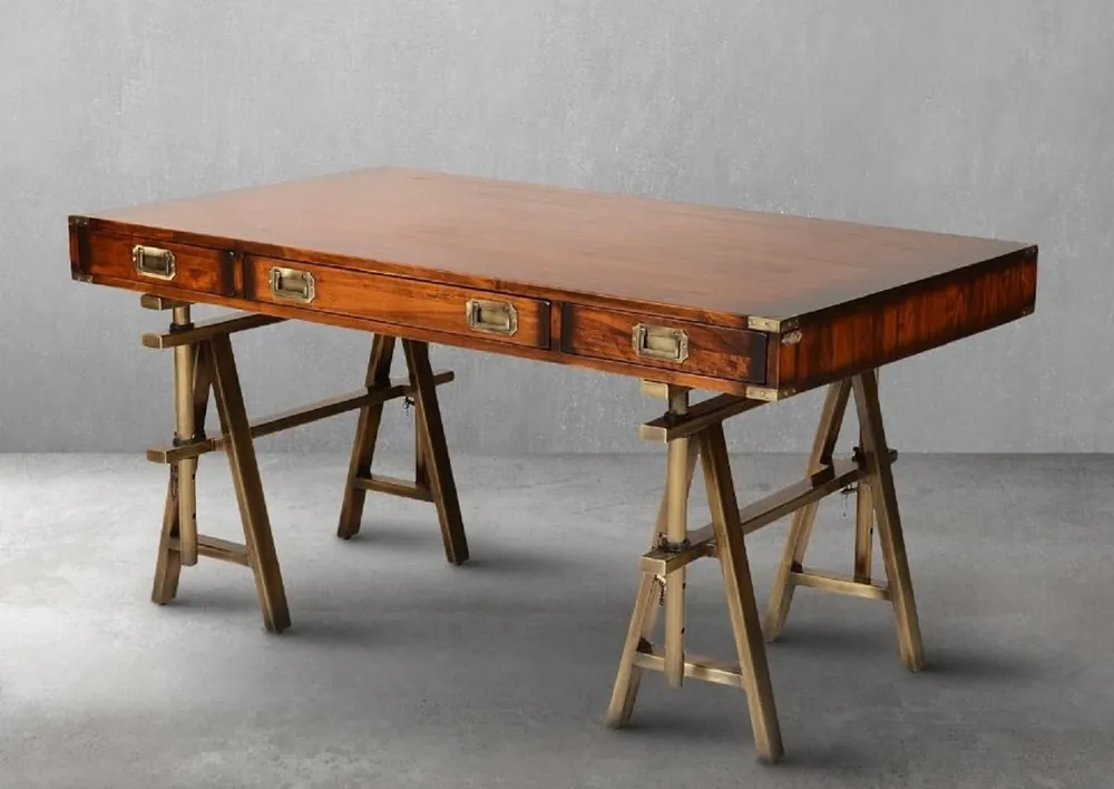 Bestseller Casa Padrino luxury vintage industrial style desk brown / brass 149 x 85 x H. 77.5 cm - Office table with 3 drawers - Luxury vintage industrial style office furniture