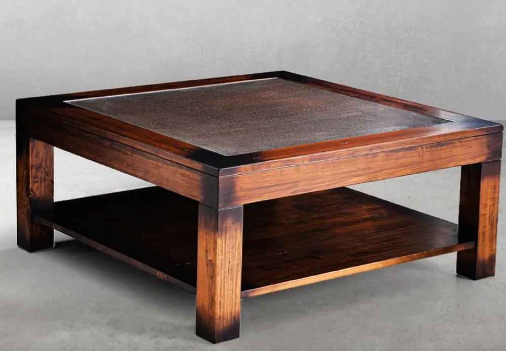 Casa Padrino luxury vintage style coffee table brown 100 x 100 x H. 45.5 cm - Square solid wood living room table with glass top - Vintage style furniture - Luxury furniture Billig