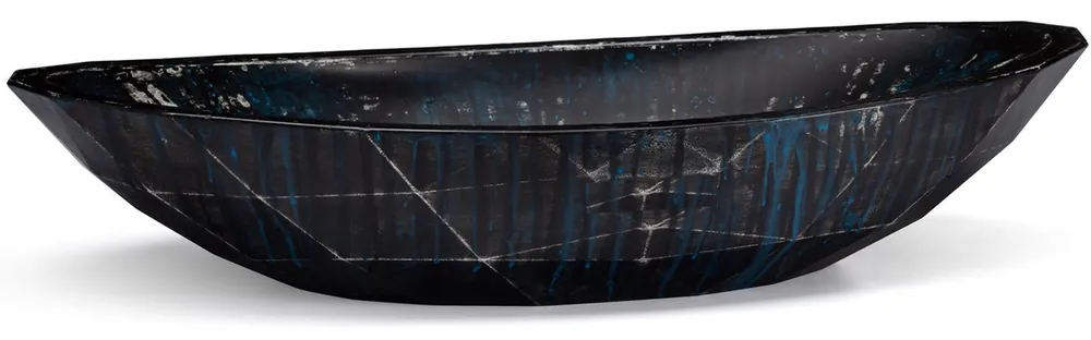 Casa Padrino luxury washbasin bowl black / white / blue 60.9 x 29.7 x H. 11.9 cm - Handmade concrete washbasin - Luxury bathroom accessories Direkt Vom Hersteller