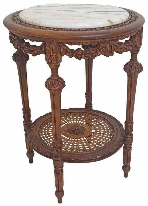 Casa Padrino baroque side table brown / white - Round baroque style solid wood table with marble top - Living room furniture in baroque style - Baroque furniture Jetzt Kaufen