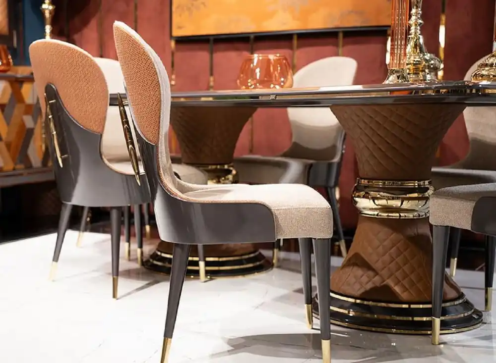 Casa Padrino luxury Art Deco dining chair set of 6 cream / brown / gray / gold - Art Deco kitchen chairs - Luxury Art Deco dining room furniture Sale