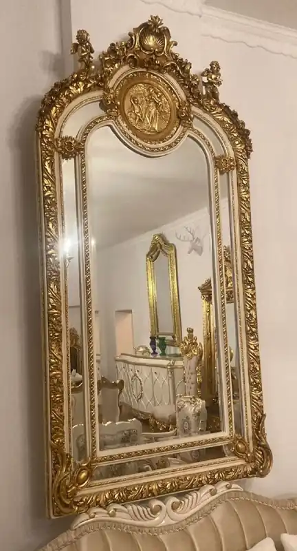Casa Padrino baroque mirror gold / cream white - Handmade baroque style wall mirror with elegant decorations and decorative angel figures - Baroque furniture - Noble & magnificent Sonderangebot