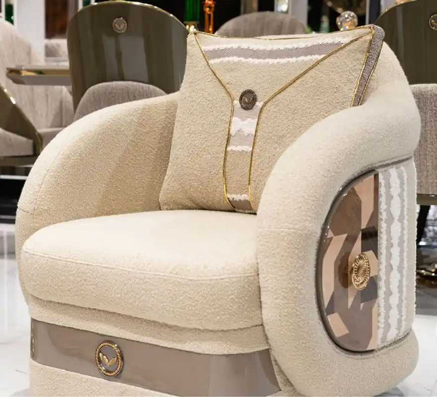Casa Padrino luxury armchair cream / brown / gray / gold - Living room armchair - Hotel armchair - Living room furniture - Hotel furniture - Luxury furniture Markenprodukt