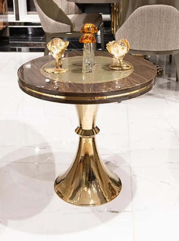 Casa Padrino luxury side table brown / gray / gold - Round living room side table - Living room furniture - Hotel furniture - Luxury furniture Direkt Vom Hersteller