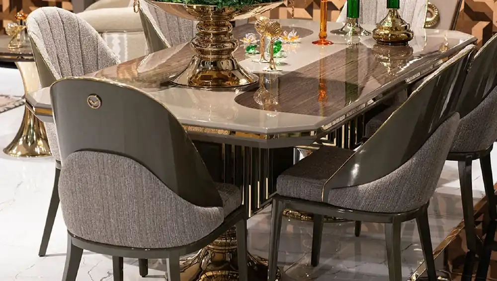 Casa Padrino Luxury Dining Table Gray / Brown / Gold - Rectangular Luxury Kitchen Table - Dining Room Furniture - Luxury Furniture Bestpreis