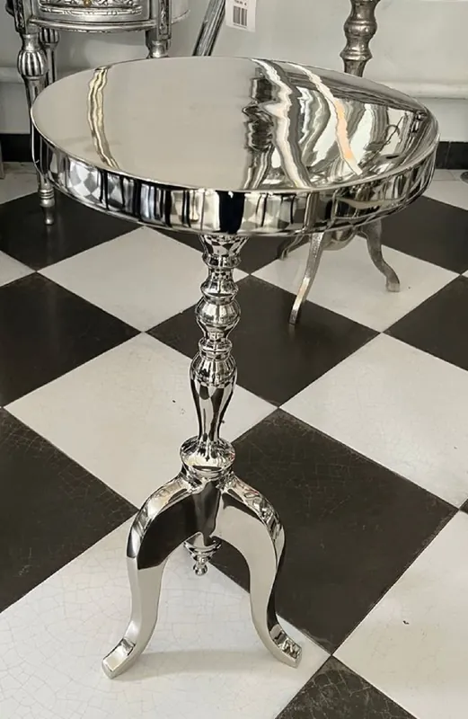 Neuheit Casa Padrino luxury side table silver Ø 28 x H. 60 cm - Round aluminum table - Living room furniture - Aluminum furniture - Luxury furniture