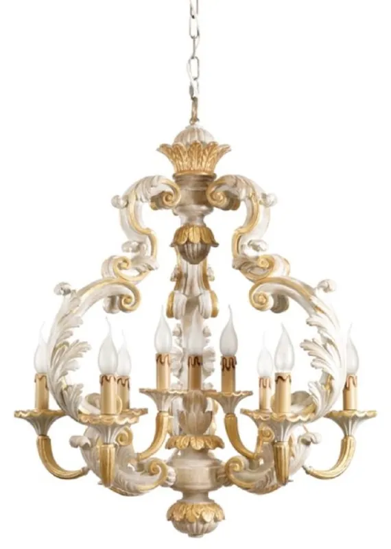 Casa Padrino luxury baroque chandelier white / gray / gold Ø 70 x H. 83 cm - Magnificent baroque style living room chandelier - Noble & Magnificent - Luxury quality - Made in Italy Neuheit