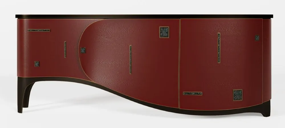 Neue Ware Casa Padrino luxury Art Deco sideboard red / black / brass 195 x 55 x H. 75 cm - Noble solid wood cabinet - Art Deco furniture - Hotel furniture - Luxury furniture