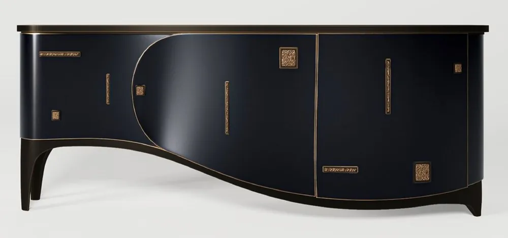 Casa Padrino luxury Art Deco sideboard dark blue / black / brass 195 x 55 x H. 75 cm - Noble solid wood cabinet - Art Deco furniture - Hotel furniture - Luxury furniture Knallerangebot