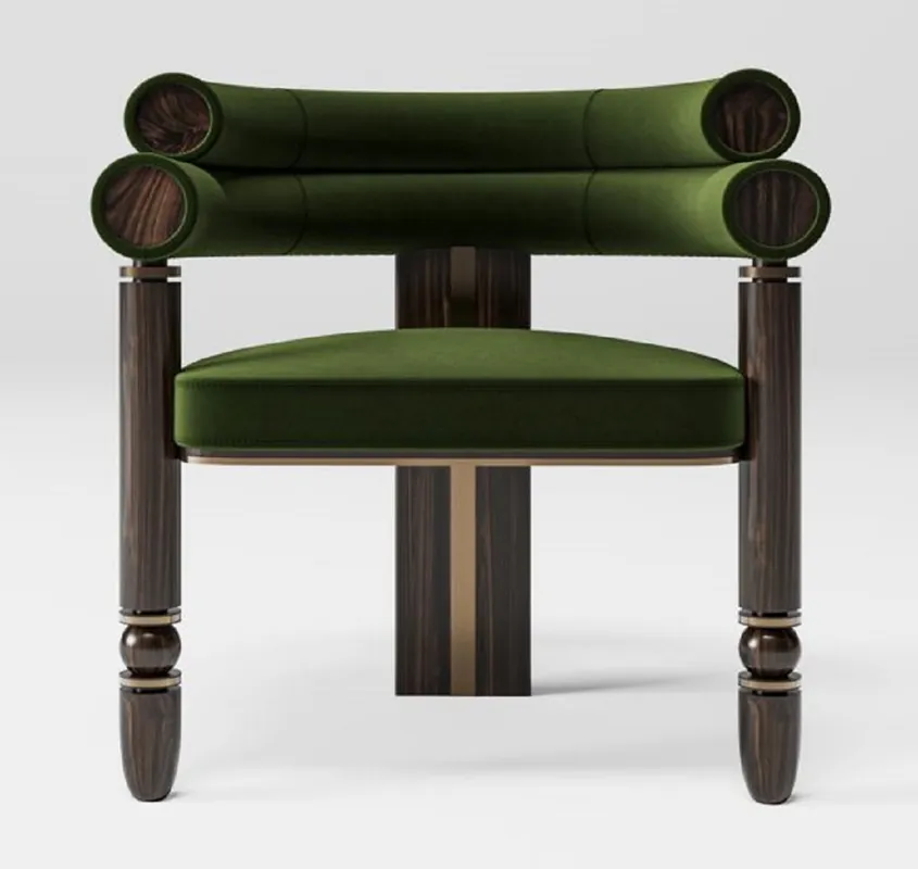 Casa Padrino luxury dining chair with armrests green / dark brown / brass 69 x 63 x H. 72 cm - Kitchen chair with elegant velvet fabric - Dining room furniture - Luxury furniture Jetzt Bestellen