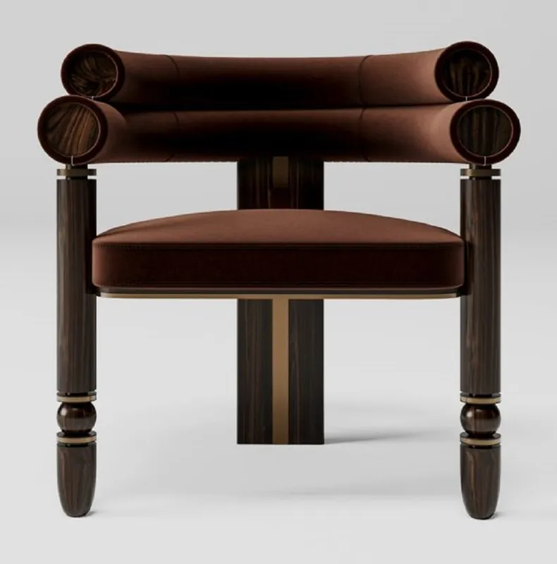Neuheit Casa Padrino luxury dining chair with armrests brown / dark brown / brass 69 x 63 x H. 72 cm - Kitchen chair with elegant velvet fabric - Dining room furniture - Luxury furniture