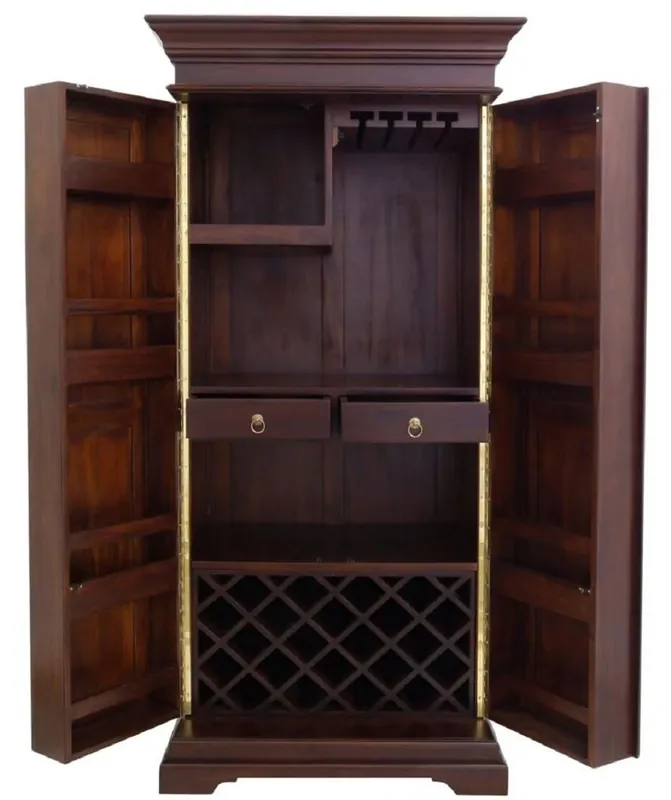 Echt Casa Padrino luxury country style mahogany wine cabinet dark brown / brass 92 x 70 x H. 190 cm - Mahogany bar cabinet - Solid wood cabinet in country style - Country style bar furniture