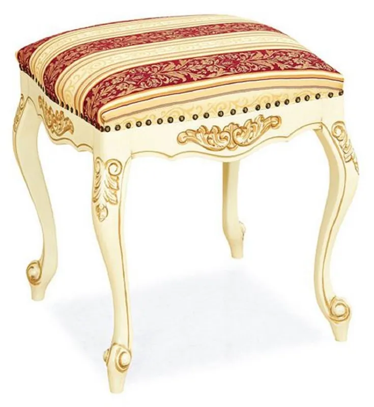 Casa Padrino Luxury Baroque Stool Cream / Red / White / Beige - Handmade Baroque Style Stool - Baroque Furniture - Noble & Magnificent Knallerangebot