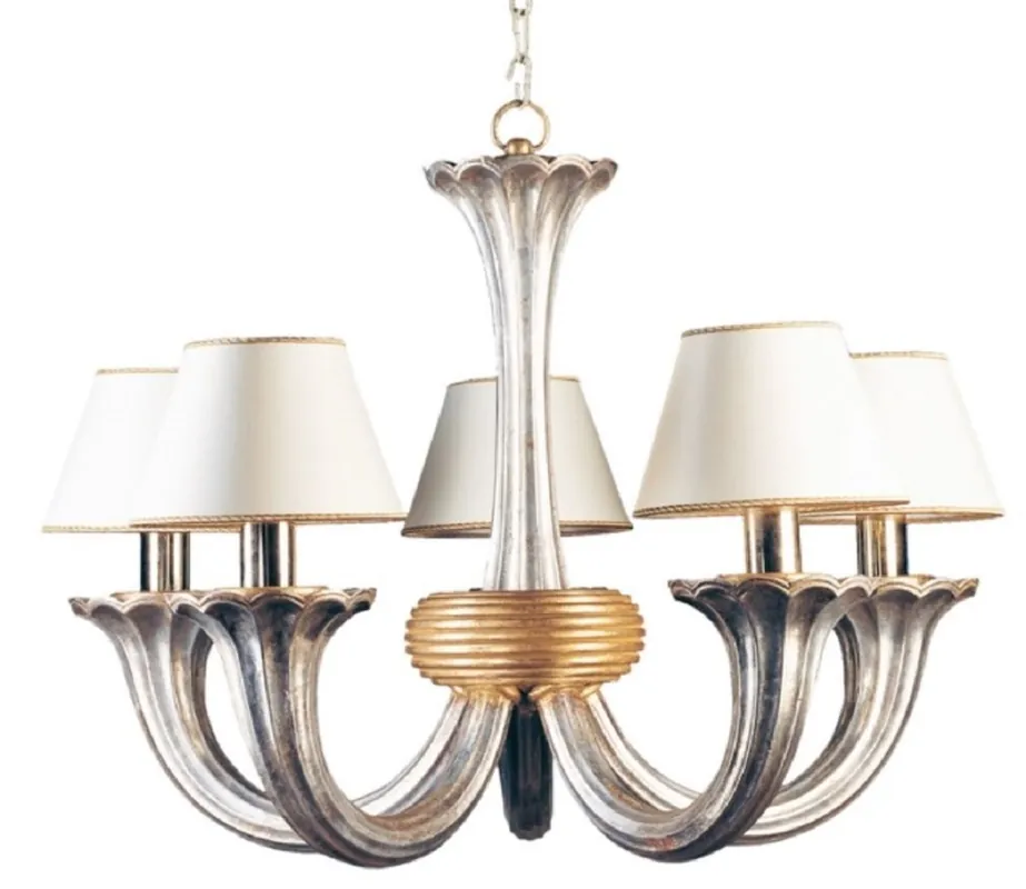 Casa Padrino luxury baroque chandelier antique silver / antique gold / white Ø 82 x H. 60 cm - Magnificent baroque style living room chandelier - Noble & Magnificent - Made in Italy Finale Aktion