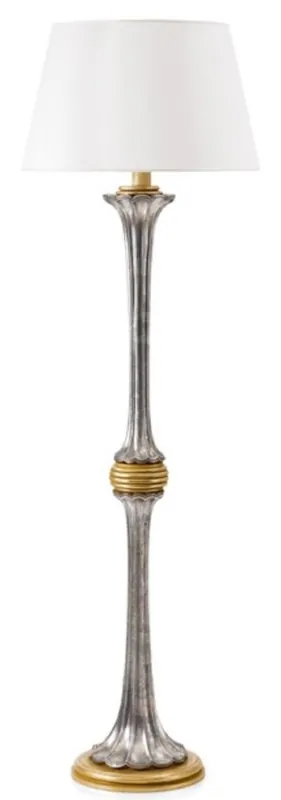 Solange Der Vorrat Reicht Casa Padrino luxury baroque floor lamp antique silver / antique gold / white Ø 32 x H. 149.5 cm - Magnificent baroque style floor lamp with round lampshade - Luxury quality - Made in Italy
