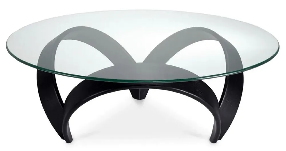 Casa Padrino luxury coffee table black Ø 110 x H. 36.5 cm - Round living room table with glass top - Living room furniture - Hotel furniture - Luxury furniture - Luxury collection Versand Am Gleichen Tag