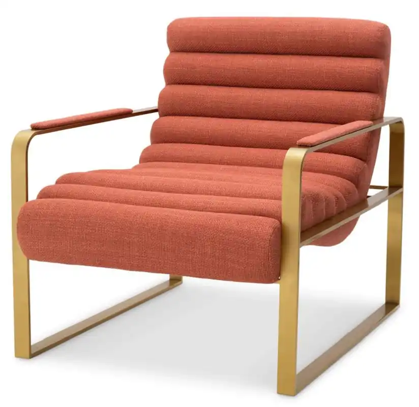 Casa Padrino luxury armchair orange / brass 68.5 x 88 x H. 77 cm - Living room armchair - Hotel armchair - Living room furniture - Hotel furniture - Luxury furniture Mega-Angebot