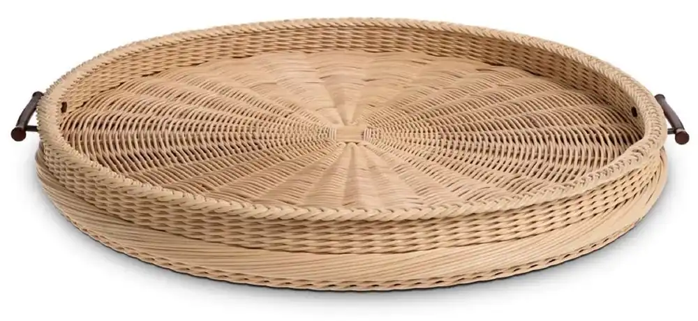 Casa Padrino luxury serving tray natural / brown Ø 83 x H. 9 cm - Round rattan tray with 2 handles - Gastronomy & Restaurant Accessories - Luxury Accessories Solange Der Vorrat Reicht