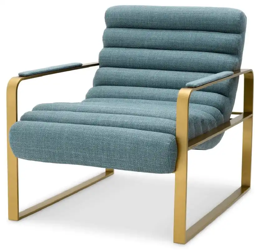 Casa Padrino luxury armchair blue / brass 68.5 x 88 x H. 77 cm - Living room armchair - Hotel armchair - Living room furniture - Hotel furniture - Luxury furniture Zertifiziert