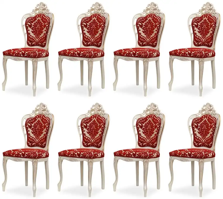 Preisreduziert Casa Padrino luxury baroque dining chair set of 8 with elegant pattern red / white / beige / gold - Baroque style kitchen chairs - Magnificent luxury dining room furniture in baroque style