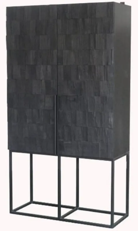 Casa Padrino luxury shelf cabinet with 2 doors matt black / black 80 x 45 x H. 180 cm - Solid wood cabinet with metal legs - Luxury furniture Neue Ware