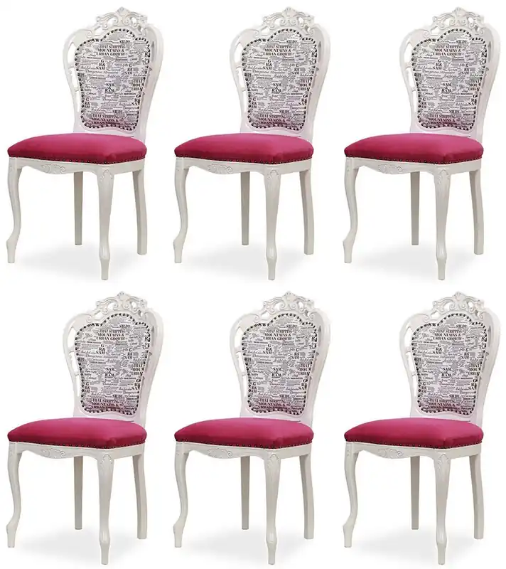 Casa Padrino luxury baroque dining chair set of 6 dark pink / black / white - Baroque style kitchen chairs - Magnificent luxury dining room furniture in baroque style Angebot